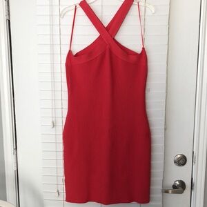 Red House of Harlow Dress 1960 Knit Halter Holiday SZ L Like New! Orange Red
